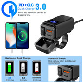 Pd+Qc3.0 Încărcător pentru telefon mobil pentru motocicletă Ghidon Priză USB duală 60 W Adaptor de alimentare 24 V impermeabil cu comutator voltmetru