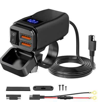 Pd+Qc3.0 Încărcător pentru telefon mobil pentru motocicletă Ghidon Priză USB duală 60 W Adaptor de alimentare 24 V impermeabil cu comutator voltmetru