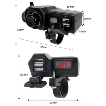 Διακόπτης ON/OFF Διπλή υποδοχή USB με αναπτήρα ψηφιακό μετρητή τάσης 10-24V 3.4 A Quick Charge 3.0 Φορτιστής μοτοσυκλέτας