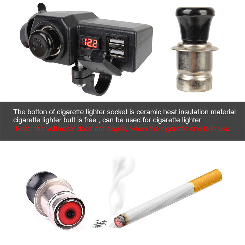 IESLĒGŠANAS/IZSLĒGŠANAS slēdzis Dubultā USB ligzda ar cigarešu šķiltavu digitālo sprieguma mērītāju 10-24V 3.4 A ātrās uzlādes 3.0 motocikla lādētājs