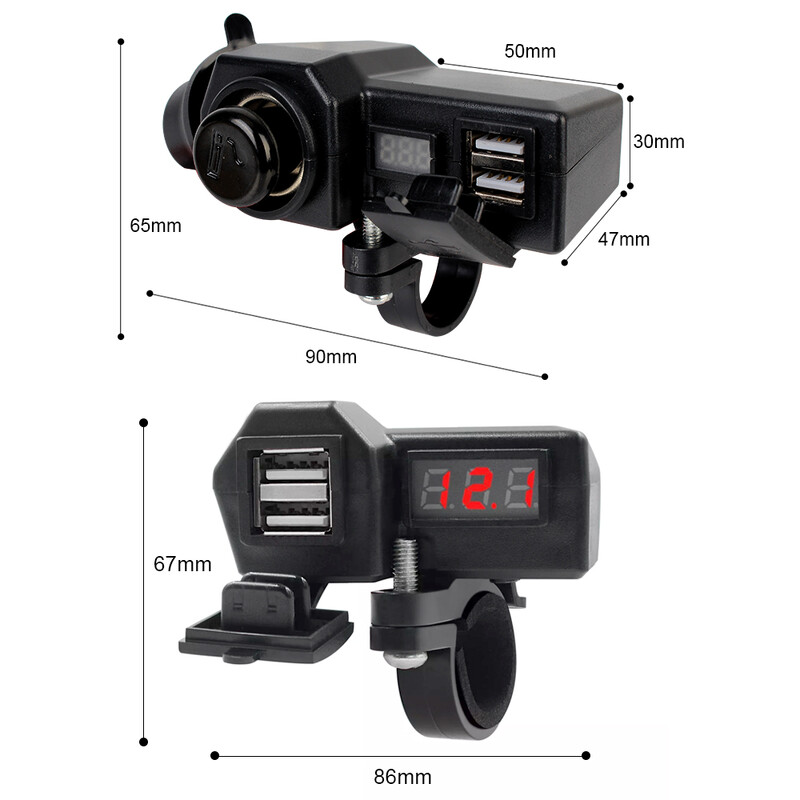 IESLĒGŠANAS/IZSLĒGŠANAS slēdzis Dubultā USB ligzda ar cigarešu šķiltavu digitālo sprieguma mērītāju 10-24V 3.4 A ātrās uzlādes 3.0 motocikla lādētājs