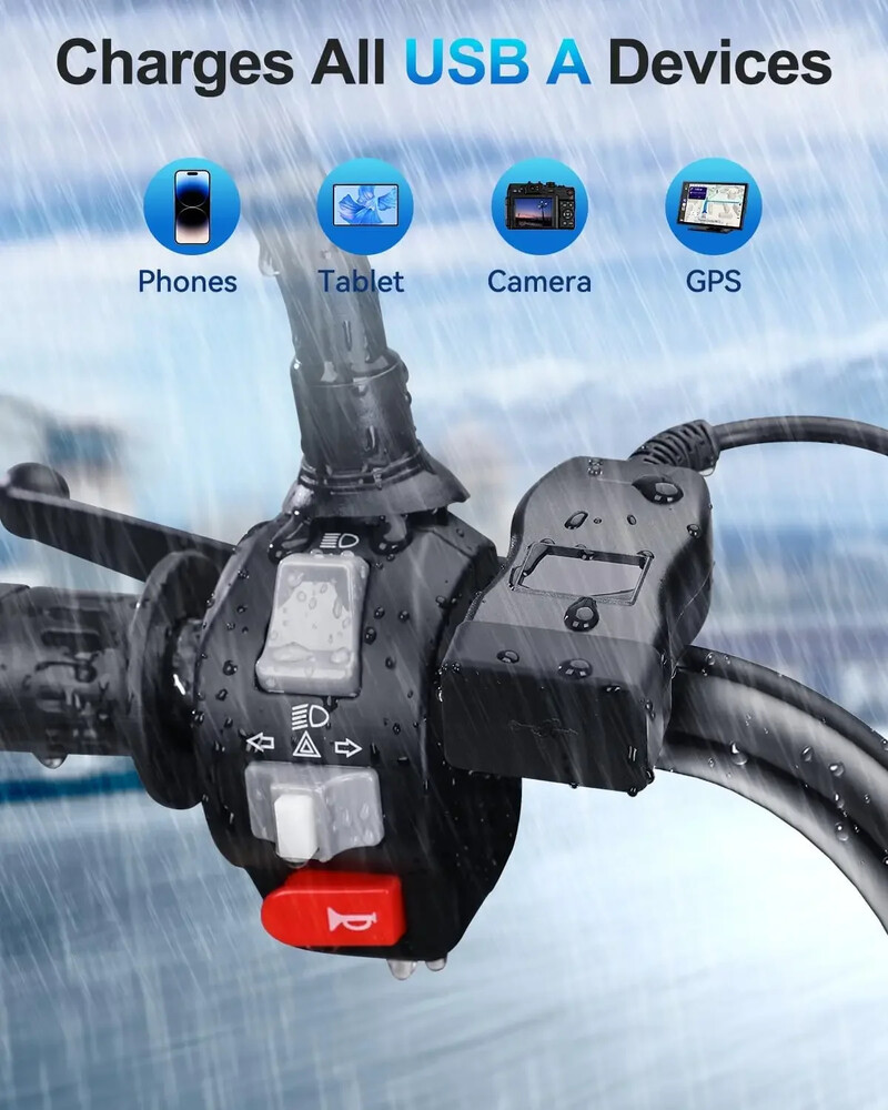 Univerzalni punjač za motocikle Dual Port USB PD Brzo punjenje s vodootpornim prekidačem Voltmetar Strujni adapter Punjač za mobilni telefon