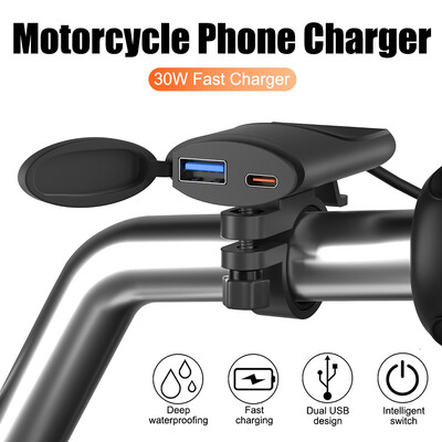 Φορτιστής τηλεφώνου Moto 12V-24V IP67 Αδιάβροχο Fast Charger Βάση στήριξης τιμονιού 3.4A 30W QC3.0 Φορτιστής USB μοτοσυκλέτας