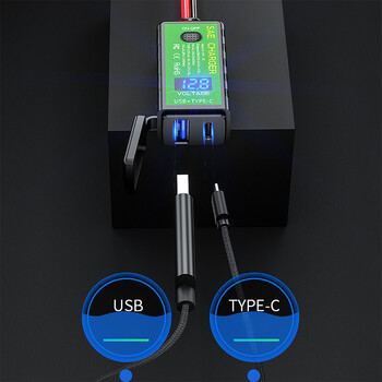 24V 12V USB зарядни устройства за мотоциклети 3.0 TYPE-C Захранващ адаптер Порт сплитер Цифров волтметър с водоустойчив капак Мото аксесоари