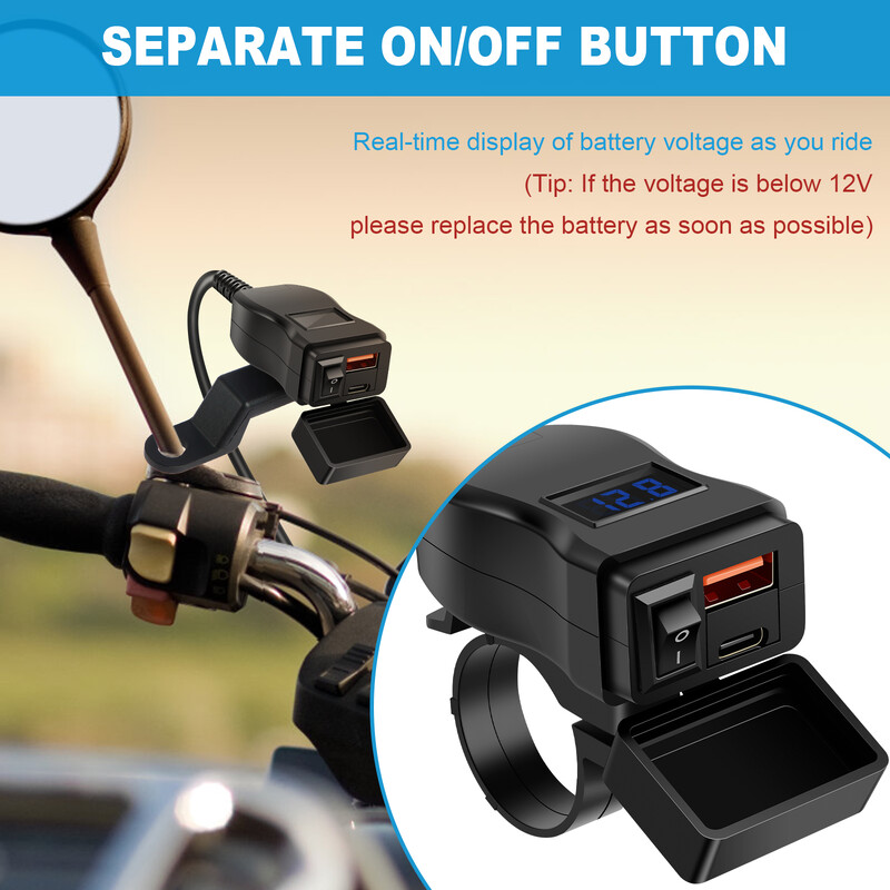 Încărcător rapid USB pentru motociclete Încărcător pentru motocicletă impermeabil SAE la USB, dublu USB tip C PD și conector priză de încărcare rapidă 3.0