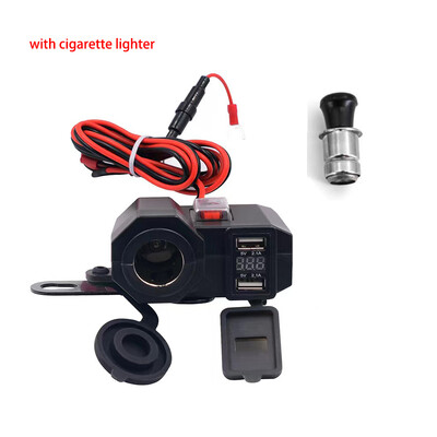 Încărcător pentru ghidon pentru motociclete Port USB dublu Priză pentru brichetă 5V 2.1A Adaptor Sursă de alimentare Afișaj digital Încărcare rapidă