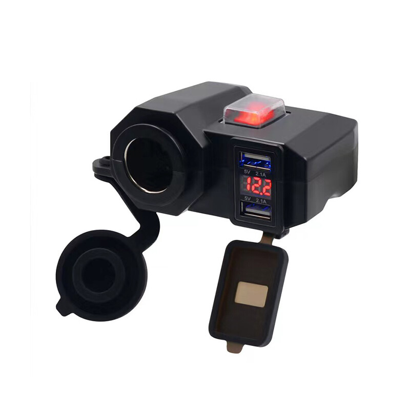 Încărcător pentru ghidon pentru motociclete Port USB dublu Priză pentru brichetă 5V 2.1A Adaptor Sursă de alimentare Afișaj digital Încărcare rapidă