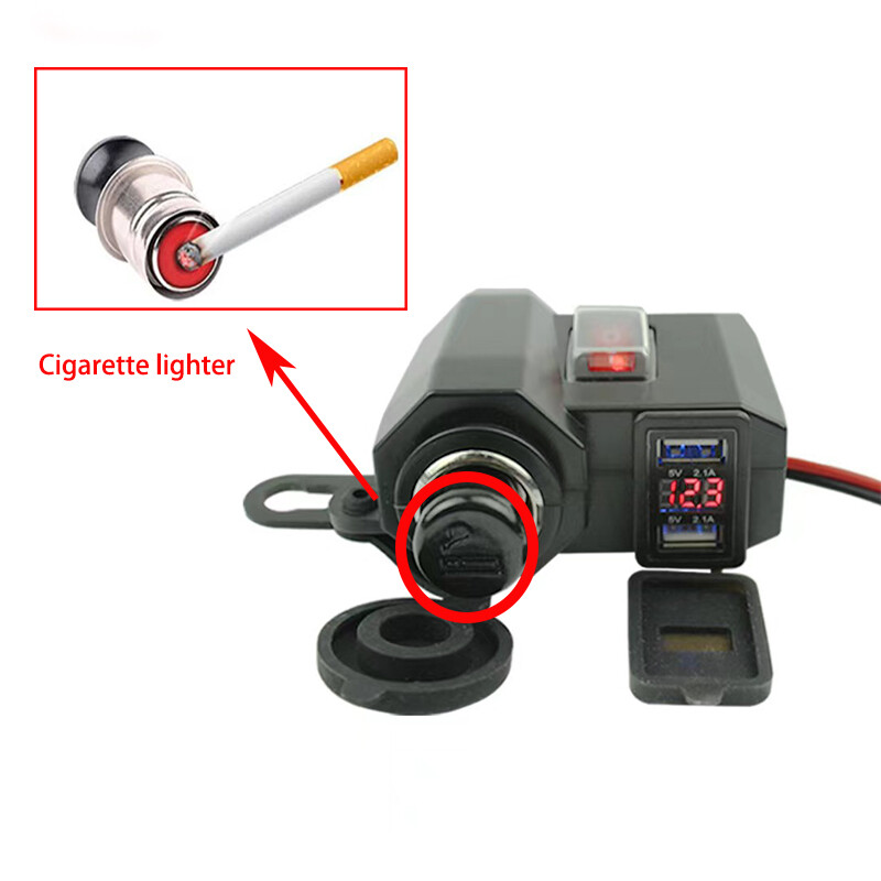 Încărcător pentru ghidon pentru motociclete Port USB dublu Priză pentru brichetă 5V 2.1A Adaptor Sursă de alimentare Afișaj digital Încărcare rapidă