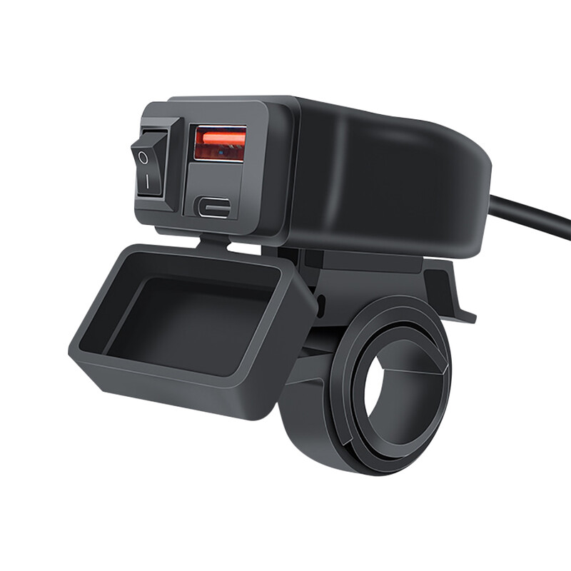 Motocikla USB lādētājs 12-24V PD QC ātrā lādētājs motocikla stūres stiprinājuma kronšteins automašīnas uzlādes strāvas ligzda mobilajam tālrunim