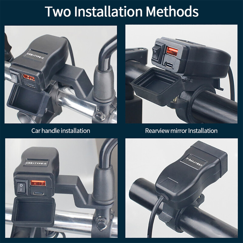 Motocikla USB lādētājs 12-24V PD QC ātrā lādētājs motocikla stūres stiprinājuma kronšteins automašīnas uzlādes strāvas ligzda mobilajam tālrunim