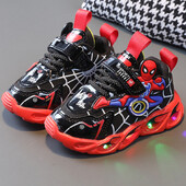 Pantofi casual Disney LED, roșu albastru, pentru băieți de primăvară, pantofi de exterior cu plasă Spiderman, pantofi anti-alunecare iluminați, mărimea 21-30