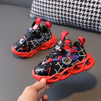 Disney LED Casual Sneakers Red Blue For Spring Boys Spiderman Mesh Outdoor Shoes Παιδικά φωτισμένα Αντιολισθητικά Παπούτσια Μέγεθος 21-30