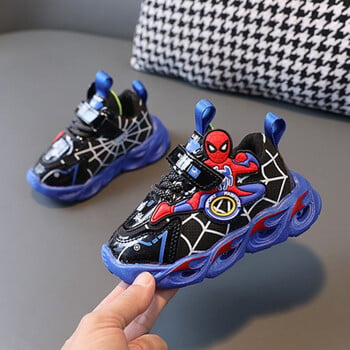 Disney LED Casual Sneakers Red Blue For Spring Boys Spiderman Mesh Outdoor Shoes Παιδικά φωτισμένα Αντιολισθητικά Παπούτσια Μέγεθος 21-30