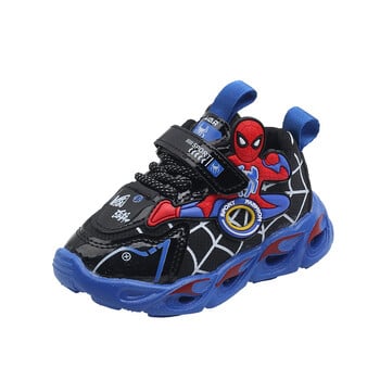 Disney LED Casual Sneakers Red Blue For Spring Boys Spiderman Mesh Outdoor Shoes Παιδικά φωτισμένα Αντιολισθητικά Παπούτσια Μέγεθος 21-30