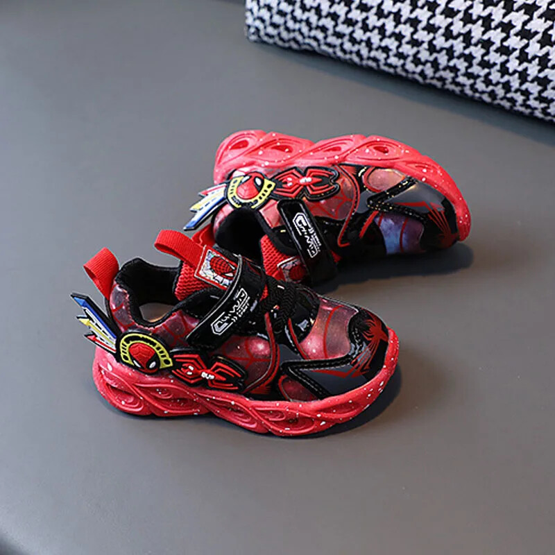 „Disney Boy“ akinantis šaunus animacinis filmas „Žmogus-voras“ šviesūs batai vaikams sportiniai bateliai vaikams LED apšvietimas teniso minkštos PU odos sportiniai batai