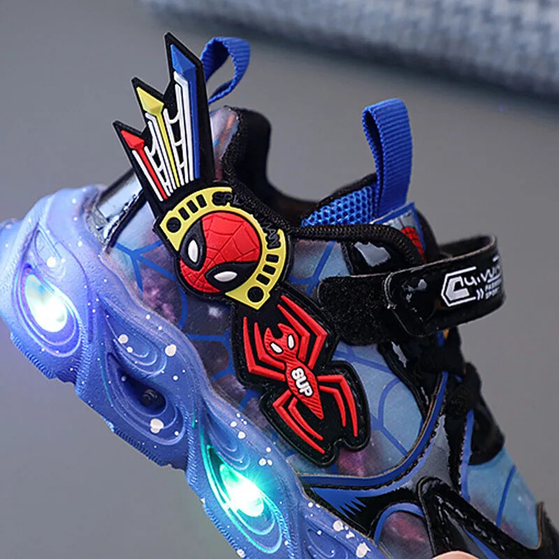 „Disney Boy“ akinantis šaunus animacinis filmas „Žmogus-voras“ šviesūs batai vaikams sportiniai bateliai vaikams LED apšvietimas teniso minkštos PU odos sportiniai batai