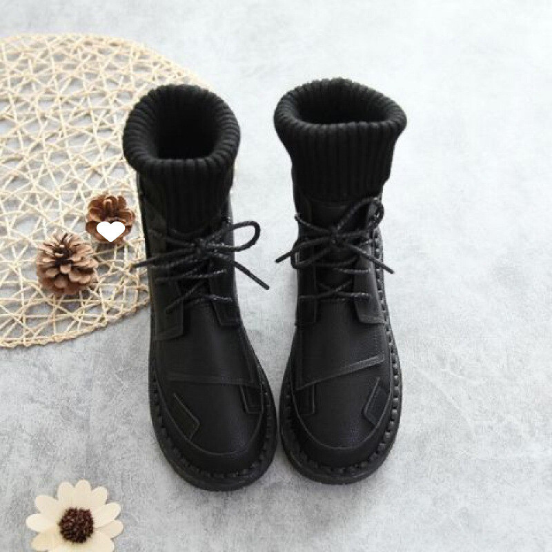 Rudens un ziemas vilnas zābaki Martin sieviešu zeķes zābaki 2024 jauni plāni un elastīgi studentu plakani īsi zābaki raksts art sieviešu apavi