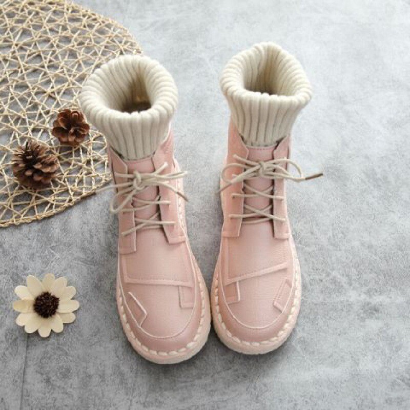 Rudens un ziemas vilnas zābaki Martin sieviešu zeķes zābaki 2024 jauni plāni un elastīgi studentu plakani īsi zābaki raksts art sieviešu apavi