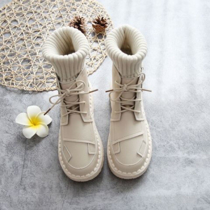 Rudens un ziemas vilnas zābaki Martin sieviešu zeķes zābaki 2024 jauni plāni un elastīgi studentu plakani īsi zābaki raksts art sieviešu apavi