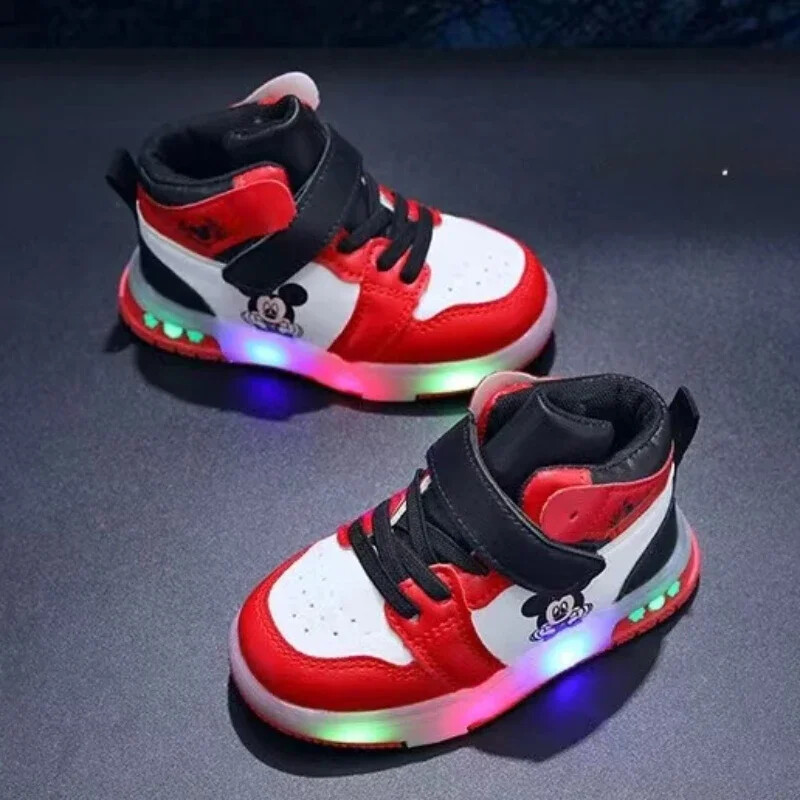 Disneja bērnu kedas Jauki Minnija Mikija multfilma Led apgaismoti apavi bērniem Zēniem Meitenēm Gaismas apavi mazuļiem Zibspuldzes