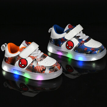 Disney Led Light Shoes for Kids Fashion Cartoon Spiderman Boys Sneakers Момичета Ежедневни обувки Дишащи детски спортни обувки