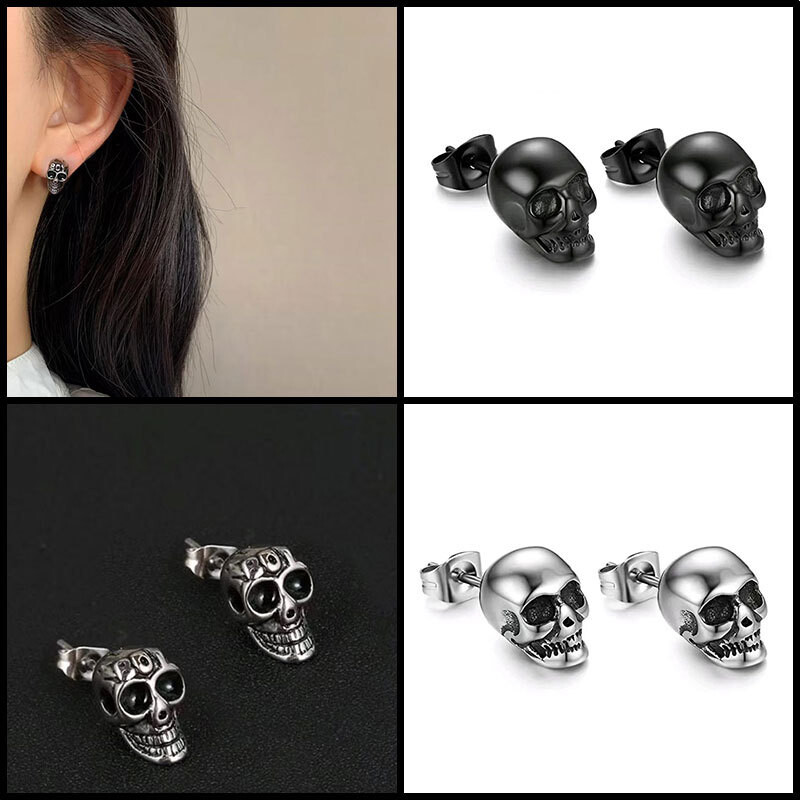 Cross Border New Product Ghost Head Earrings Gothic Retro Skull Earrings Unisex Earrings Halloween Accessories