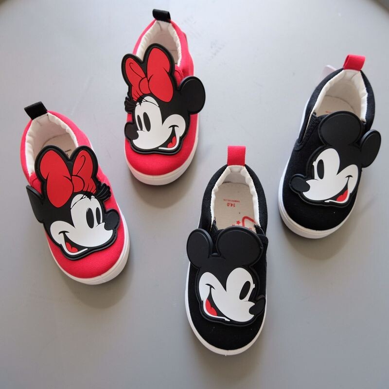 Desene animat pentru copii Disney Mikiimi Băiat Fată Anti-alunecare Fund moale Roșu Negru Pantofi ocazionali Sport Pantofi din pânză Pantofi Dimensiune 19 cm