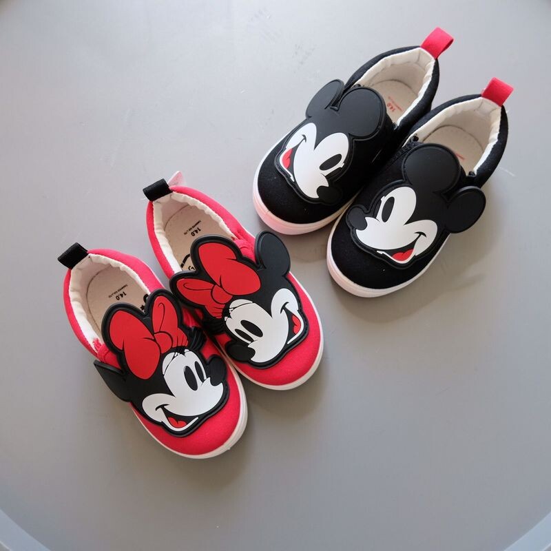 Desene animat pentru copii Disney Mikiimi Băiat Fată Anti-alunecare Fund moale Roșu Negru Pantofi ocazionali Sport Pantofi din pânză Pantofi Dimensiune 19 cm