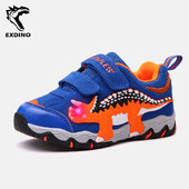 EXDINO Pantofi pentru copii Dinozaur LED Pantofi strălucitori Băieți Toamnă Super piele Micut Copii Runnning în aer liber Pantofi sport Moda
