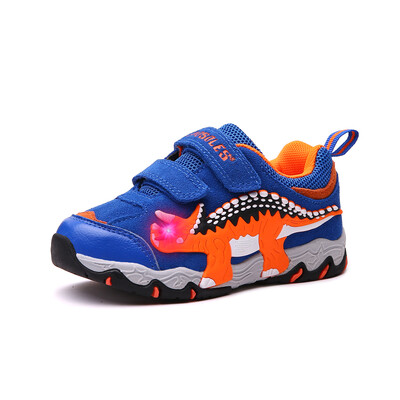 EXDINO Pantofi pentru copii Dinozaur LED Pantofi strălucitori Băieți Toamnă Super piele Micut Copii Runnning în aer liber Pantofi sport Moda