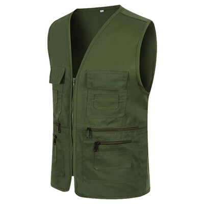 Vīriešu ikdienas kokvilnas veste daudzkabatu veste fotografēšanai veste makšķerēšanas darba apģērbs