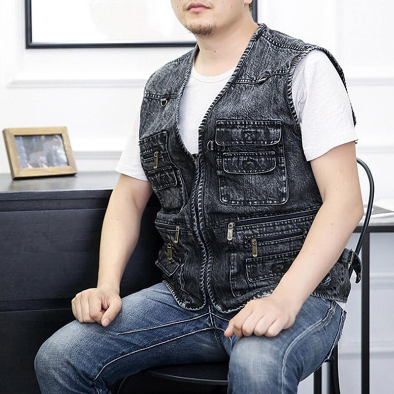 Pavasara rudens vīriešu veste ar vairākām kabatām vienkrāsu ielas apģērbs liela izmēra brīvs V kakla virsdrēbes bez piedurknēm Makšķerēšanai