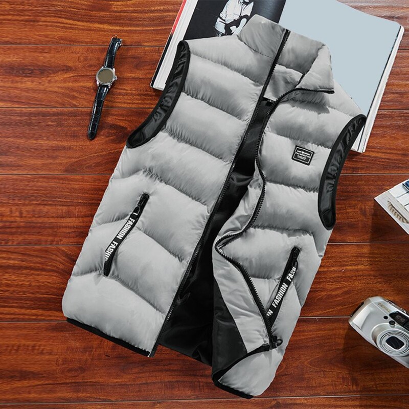 Ανδρικό καπιτονέ γιλέκο Ανδρικό χειμωνιάτικο αντιανεμικό γιλέκο με φερμουάρ με γιακά που κλείνει Κομψό γιλέκο προστασίας λαιμού για το κρύο