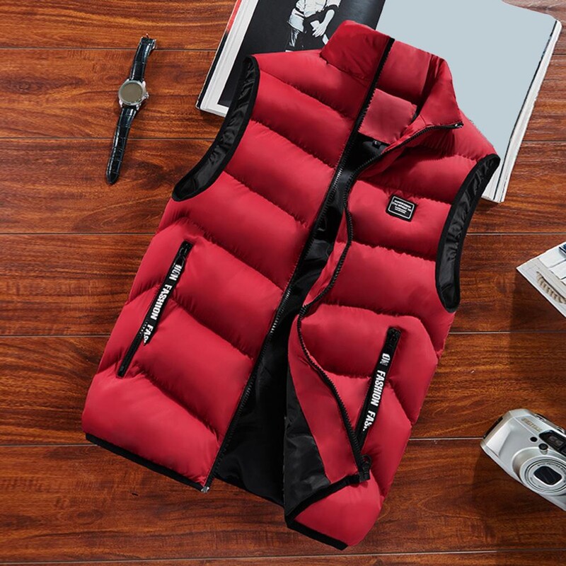 Ανδρικό καπιτονέ γιλέκο Ανδρικό χειμωνιάτικο αντιανεμικό γιλέκο με φερμουάρ με γιακά που κλείνει Κομψό γιλέκο προστασίας λαιμού για το κρύο