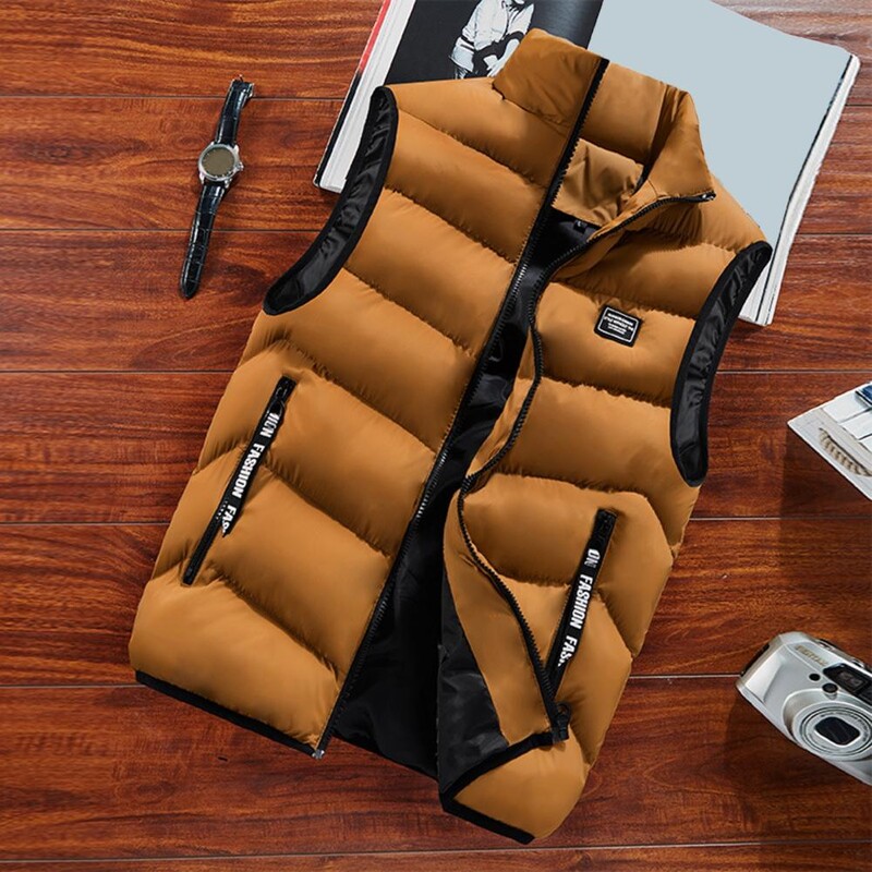 Ανδρικό καπιτονέ γιλέκο Ανδρικό χειμωνιάτικο αντιανεμικό γιλέκο με φερμουάρ με γιακά που κλείνει Κομψό γιλέκο προστασίας λαιμού για το κρύο