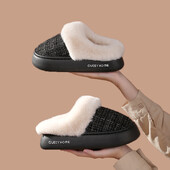 Queey Home Winter Chic Sieviešu EVA plakana, neslīdoša pūkaina smalka režģa raksta čības iekštelpu āra komforta kokvilnas čības