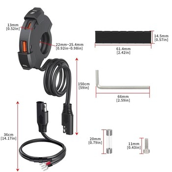 Мотоциклети Универсално QC3.0 USB зарядно устройство Бързо зареждане Водоустойчива монтажна скоба на кормилото TYPE-C Докинг станция за зареждане SAE интерфейс