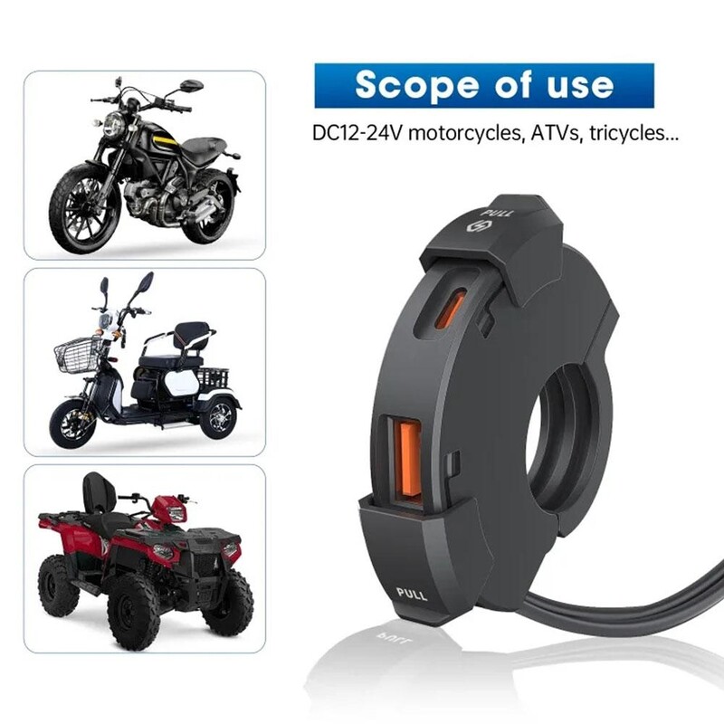 Motociclete Încărcător universal QC3.0 USB Încărcare rapidă Suport de montare pentru ghidon, rezistent la apă, Dock de încărcare TYPE-C Interfață SAE