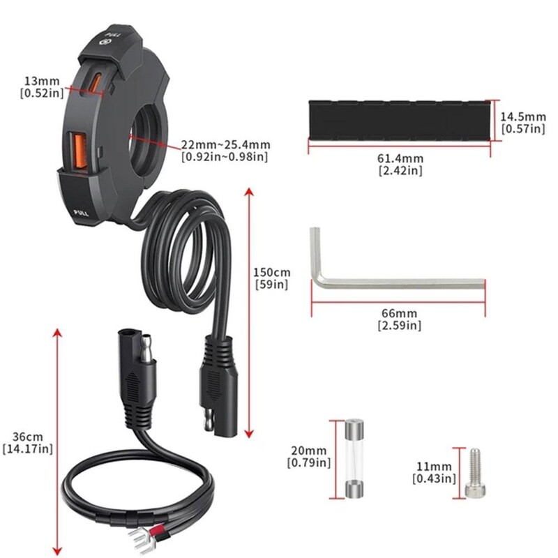 Motociclete Încărcător universal QC3.0 USB Încărcare rapidă Suport de montare pentru ghidon, rezistent la apă, Dock de încărcare TYPE-C Interfață SAE