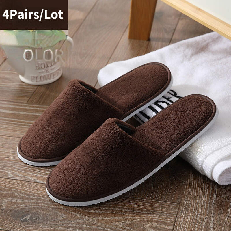 4 para/lot Mješovite boje Koraljni flis Muškarci Žene Jeftine jednokratne hotelske papuče Pamučne tobogane Kućna putovanja SPA papuče Ugostiteljstvo