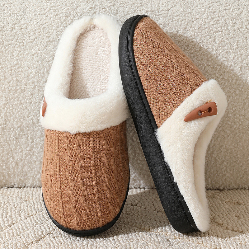 Papuci de casă din bumbac tricotat, ultra moale, confortabil, decorati cu butoane, papuci de casă, iarnă, calduri, blană