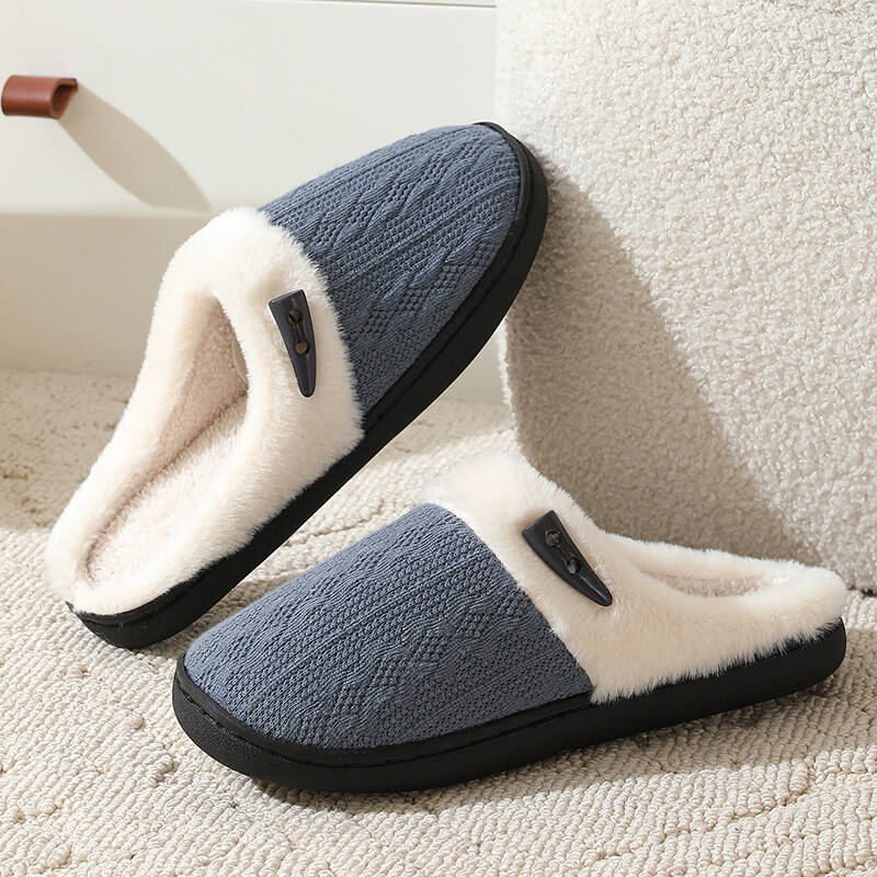 Papuci de casă din bumbac tricotat, ultra moale, confortabil, decorati cu butoane, papuci de casă, iarnă, calduri, blană
