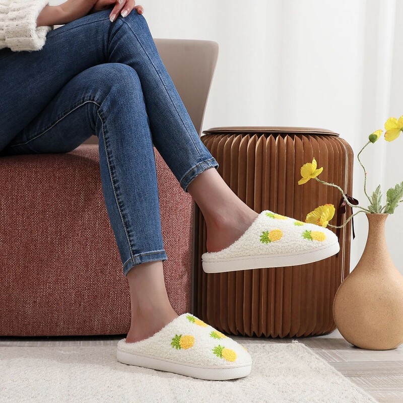 Téli otthoni háztartás hét ananászos pamut papucs csúszásgátló vastagító kis friss pamut papucs
