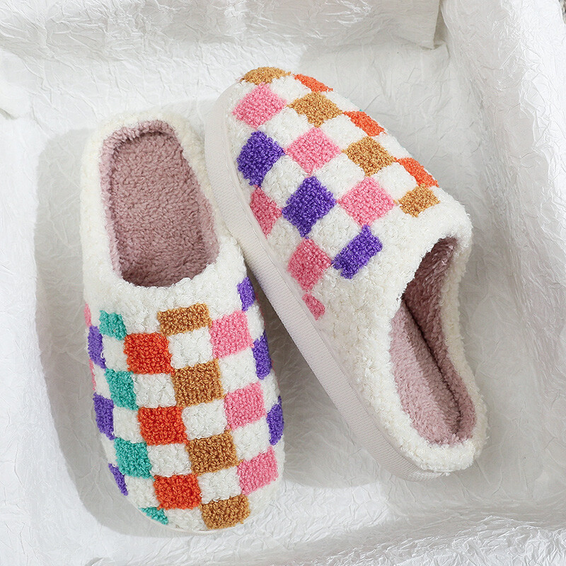 Dugine karirane papuče za par Lagani mekani potplat Zimske kućne papuče Ženske unutrašnje spavaće sobe Ravne neklizajuće plišane tobogane