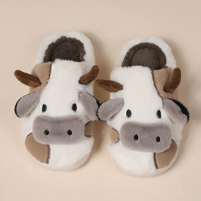 Jauna 2024. gada ziemas unisex karikatūra Govs siltas plīša čības Pāri iekštelpu Neslīdošas mājas slidkalniņi Vīrieši Sieviešu mājas grīdas kokvilnas apavi