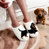 Pet Pattern Dachshund Κέντημα γεμιστό Σπίτι Χοντρή σόλα καρό Γούνινο βαμβακερό παντόφλες Χαριτωμένα ζεστά αντιολισθητικά εσωτερικά παντόφλες Pet mom δώρο