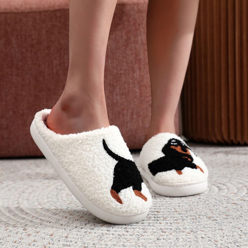 Pet Pattern Dachshund Κέντημα γεμιστό Σπίτι Χοντρή σόλα καρό Γούνινο βαμβακερό παντόφλες Χαριτωμένα ζεστά αντιολισθητικά εσωτερικά παντόφλες Pet mom δώρο