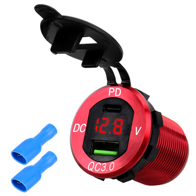 24V 12V Motociklu USB lādētāji 3.0 PD pieslēgvietas Strāvas adapteris ar voltmetra slēdzi Ūdensizturīgs vāks Kravas automašīnu aksesuāri Salons