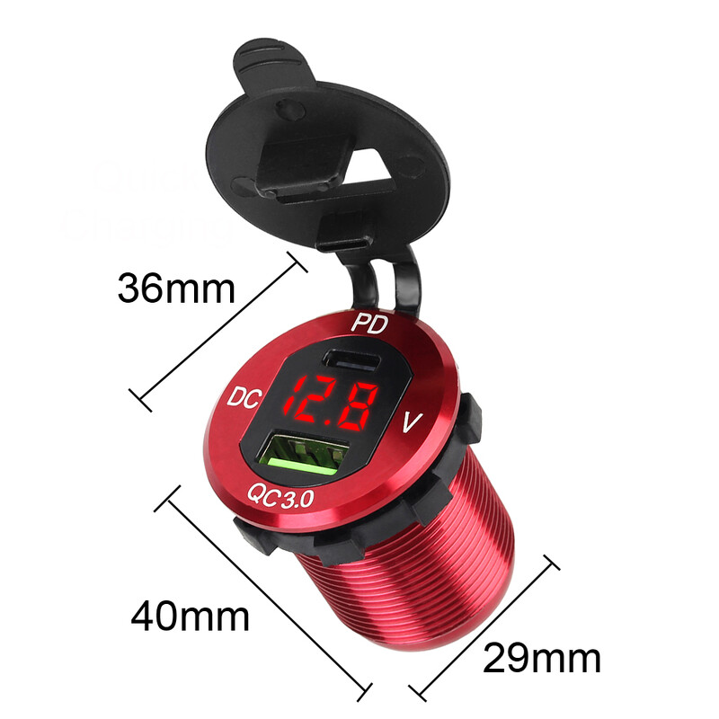 24V 12V Motociklu USB lādētāji 3.0 PD pieslēgvietas Strāvas adapteris ar voltmetra slēdzi Ūdensizturīgs vāks Kravas automašīnu aksesuāri Salons