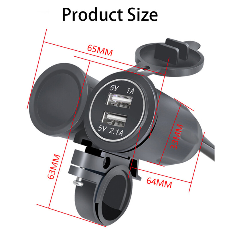 Priză USB Autocycle Port USB dublu Încărcător pentru motociclete Priză de alimentare cu voltmetru Termometru 3.1A Priză pentru încărcător pentru telefon mobil